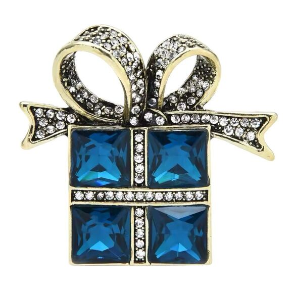 BLUE CRYSTAL BOW KNOT BROOCH - Picture 1 of 1